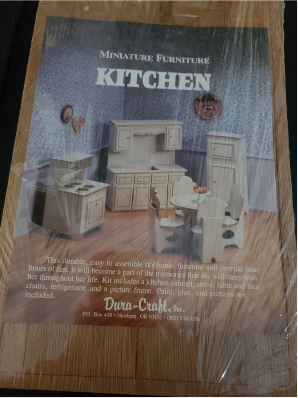 Vintage 1988 Dura-Craft Miniature Kitchen Furniture Kit Sealed Wood Dollhouse